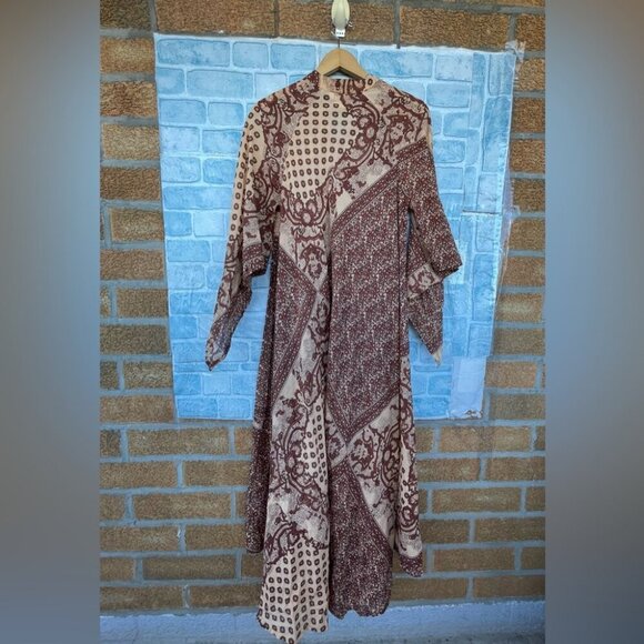 BLUE BOHEME Audrey Printed Maxi kaftan  Dress Butterfly Sleeves  brown large - Picture 10 of 13